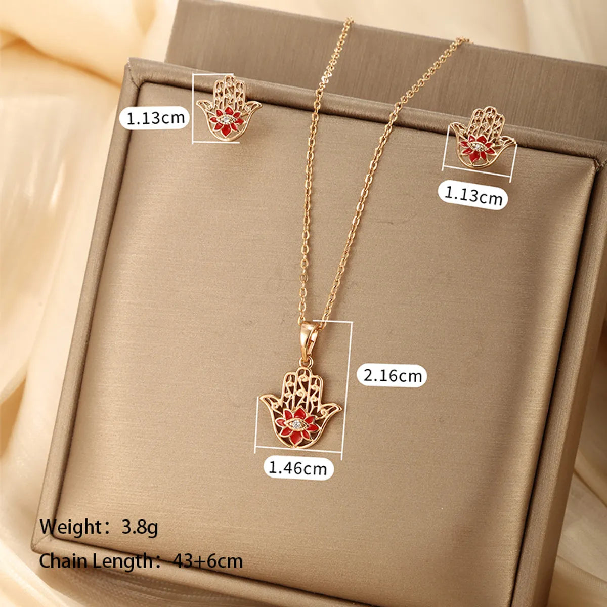 Elegant Xuping Streetwear Palm Water Droplets Lotus Alloy Plating Inlay Artificial Gemstones 18k Gold Plated Women'S Earrings Necklace