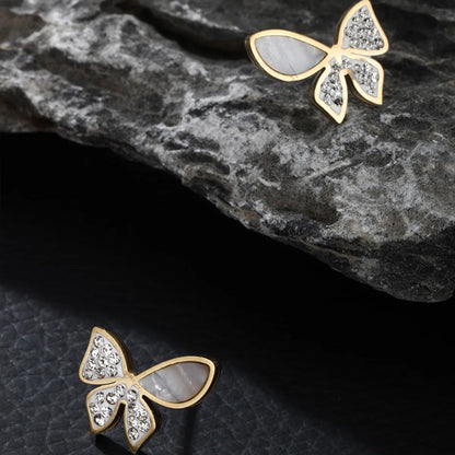 Elegant Xuping Sweet Butterfly Stainless Steel Plating Inlay Artificial Diamond 14k Gold Plated Earrings Necklace