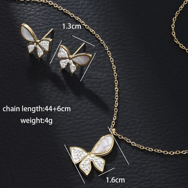 Elegant Xuping Sweet Butterfly Stainless Steel Plating Inlay Artificial Diamond 14k Gold Plated Earrings Necklace