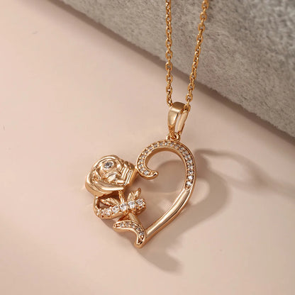 Elegant Xuping Sweet Heart Shape Alloy Copper Alloy Plating Inlay Artificial Gemstones 18k Gold Plated Women'S Pendant Necklace