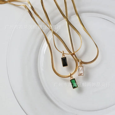 Emerald Snake Bone European And American Square Diamond Black Titanium Steel Plated 18k Necklace