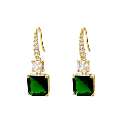 Emerald Square Rhinestone Retro Earrings