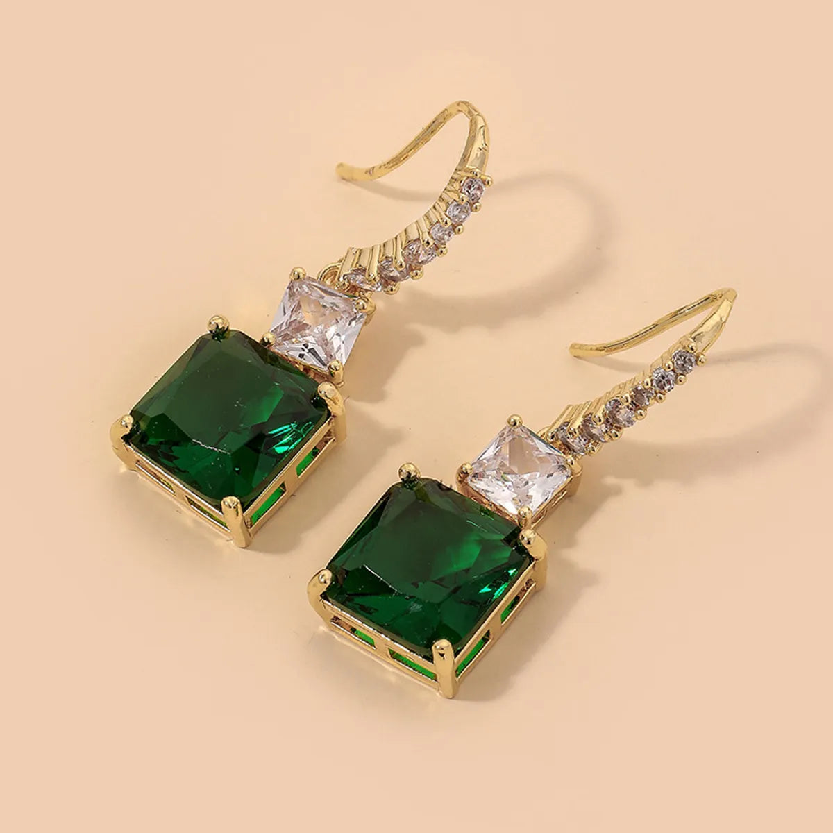 Emerald Square Rhinestone Retro Earrings