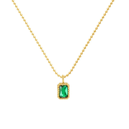 Hot Selling Emerald Zircon Micro-inlaid Craft Necklace Titanium Steel Plated 18k Real Gold Necklace Video P067