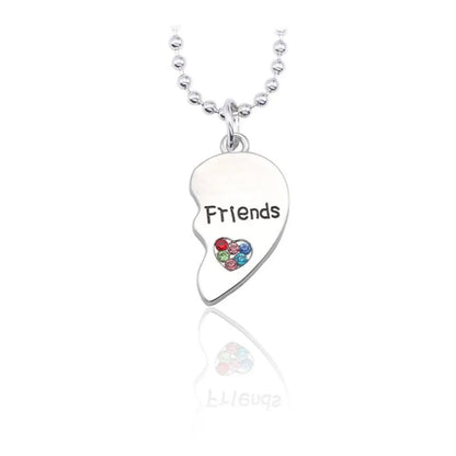 English Best Friends Letter Heart-shaped Stitching Two-petal Color Rhinestone Necklace Nhcu146506