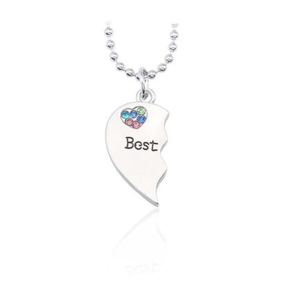 English Best Friends Letter Heart-shaped Stitching Two-petal Color Rhinestone Necklace Nhcu146506