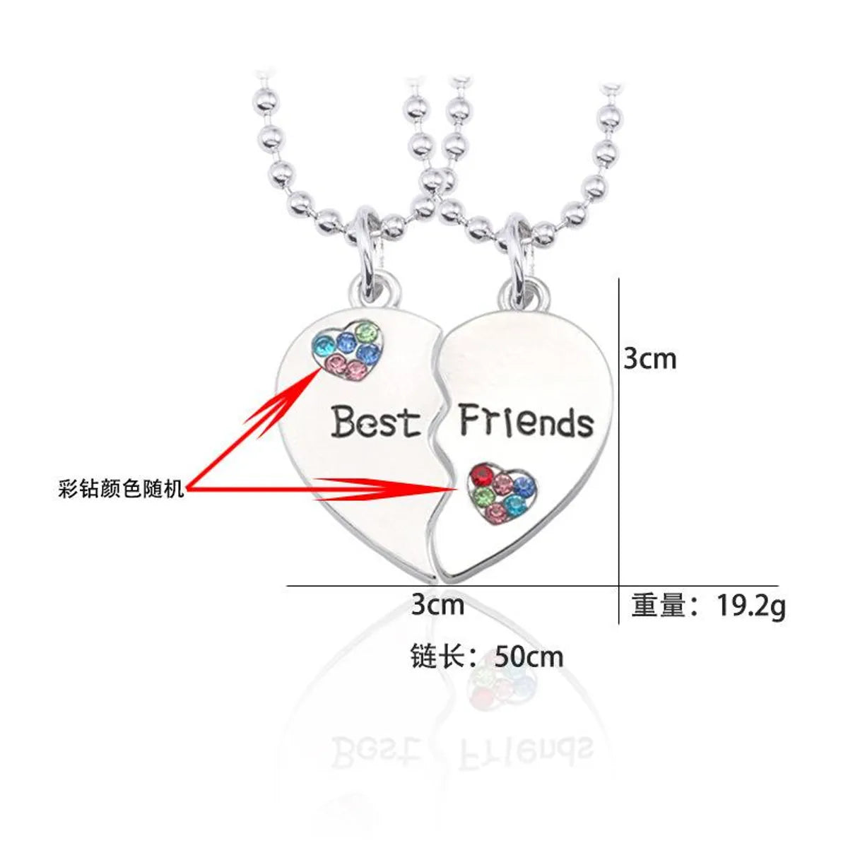 English Best Friends Letter Heart-shaped Stitching Two-petal Color Rhinestone Necklace Nhcu146506