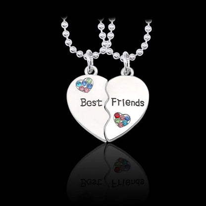 English Best Friends Letter Heart-shaped Stitching Two-petal Color Rhinestone Necklace Nhcu146506