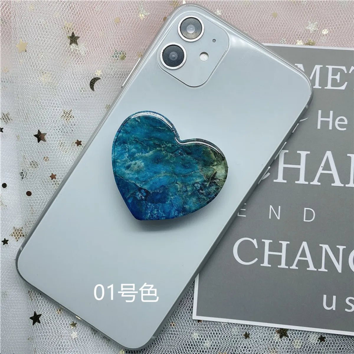 Epoxy Marble Pattern Telescopic Solid Color Heart-Shaped Mobile Phone Bracket