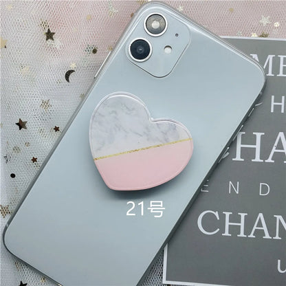 Epoxy Marble Pattern Telescopic Solid Color Heart-Shaped Mobile Phone Bracket