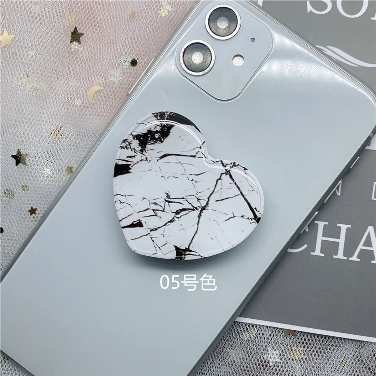 Epoxy Marble Pattern Telescopic Solid Color Heart-Shaped Mobile Phone Bracket