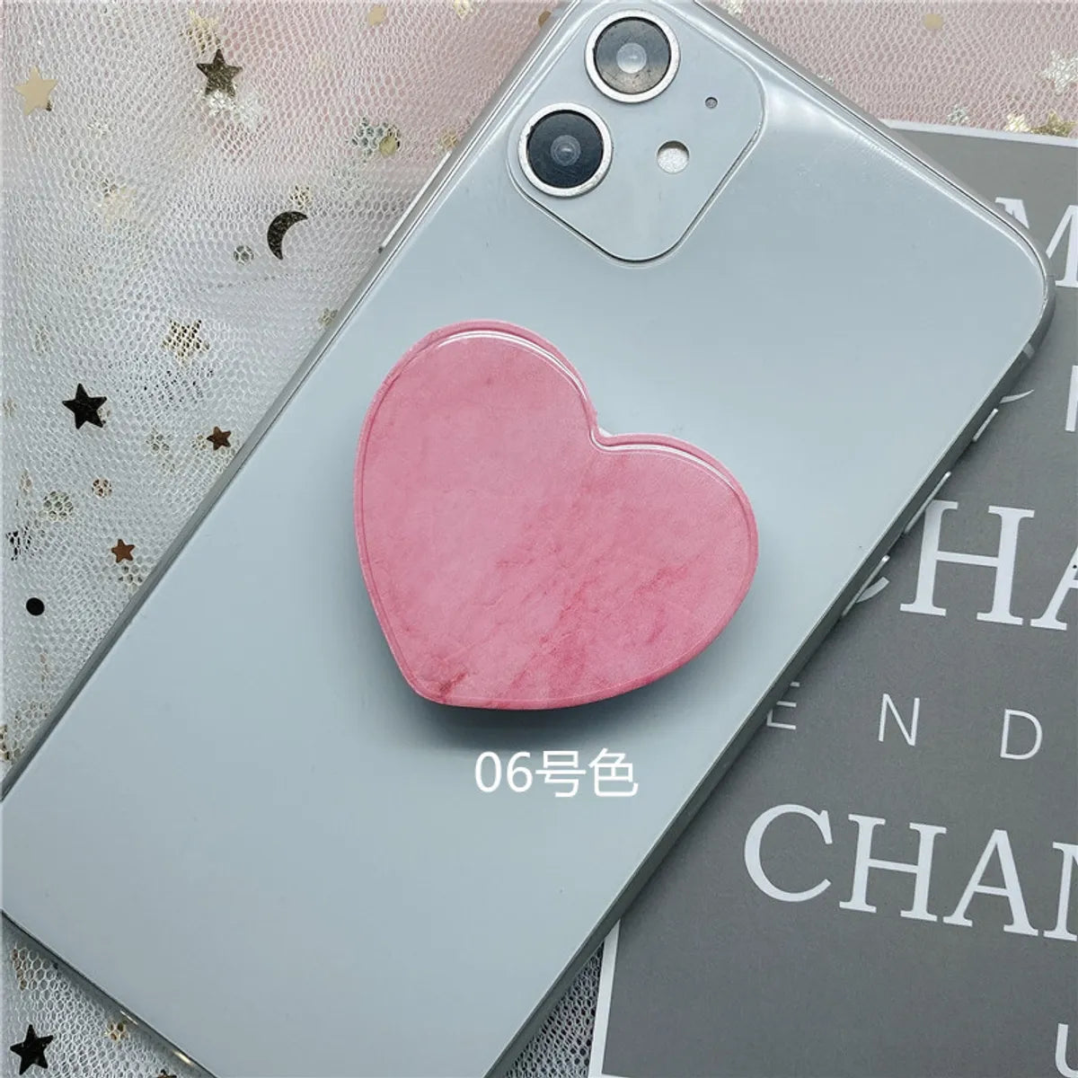 Epoxy Marble Pattern Telescopic Solid Color Heart-Shaped Mobile Phone Bracket