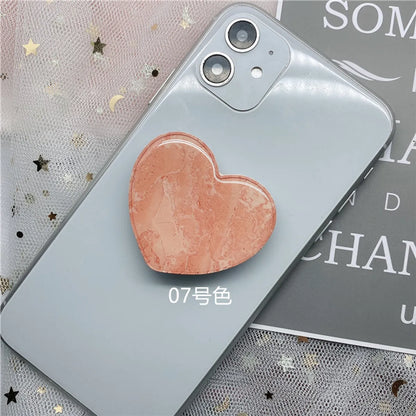 Epoxy Marble Pattern Telescopic Solid Color Heart-Shaped Mobile Phone Bracket