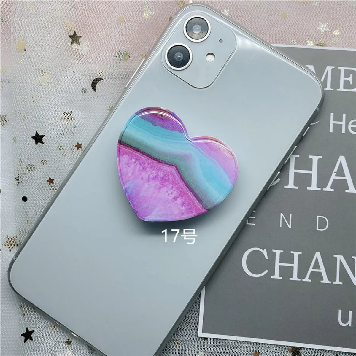 Epoxy Marble Pattern Telescopic Solid Color Heart-Shaped Mobile Phone Bracket