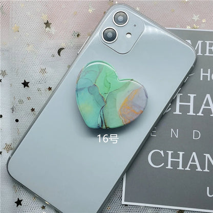 Epoxy Marble Pattern Telescopic Solid Color Heart-Shaped Mobile Phone Bracket