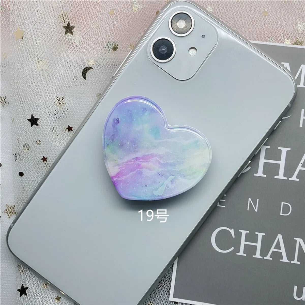 Epoxy Marble Pattern Telescopic Solid Color Heart-Shaped Mobile Phone Bracket