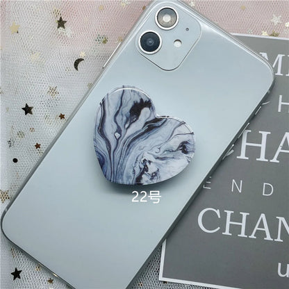 Epoxy Marble Pattern Telescopic Solid Color Heart-Shaped Mobile Phone Bracket