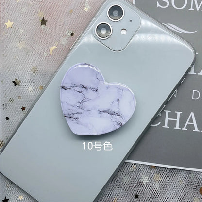 Epoxy Marble Pattern Telescopic Solid Color Heart-Shaped Mobile Phone Bracket