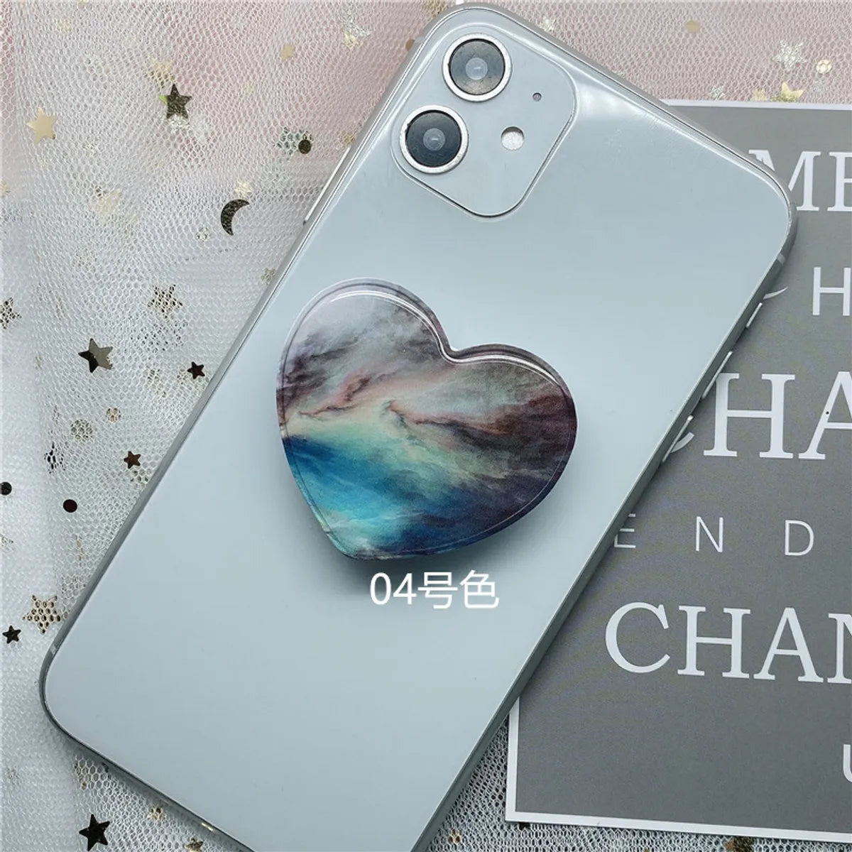 Epoxy Marble Pattern Telescopic Solid Color Heart-Shaped Mobile Phone Bracket