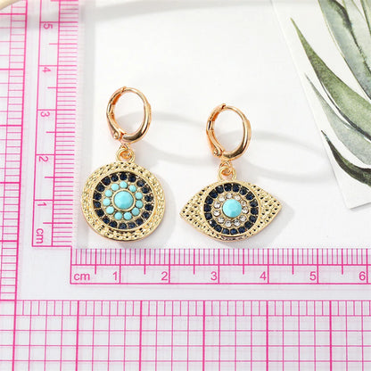 Ethnic Point Rhinestone Sun Retro Devil'S Eye Pendant Earring