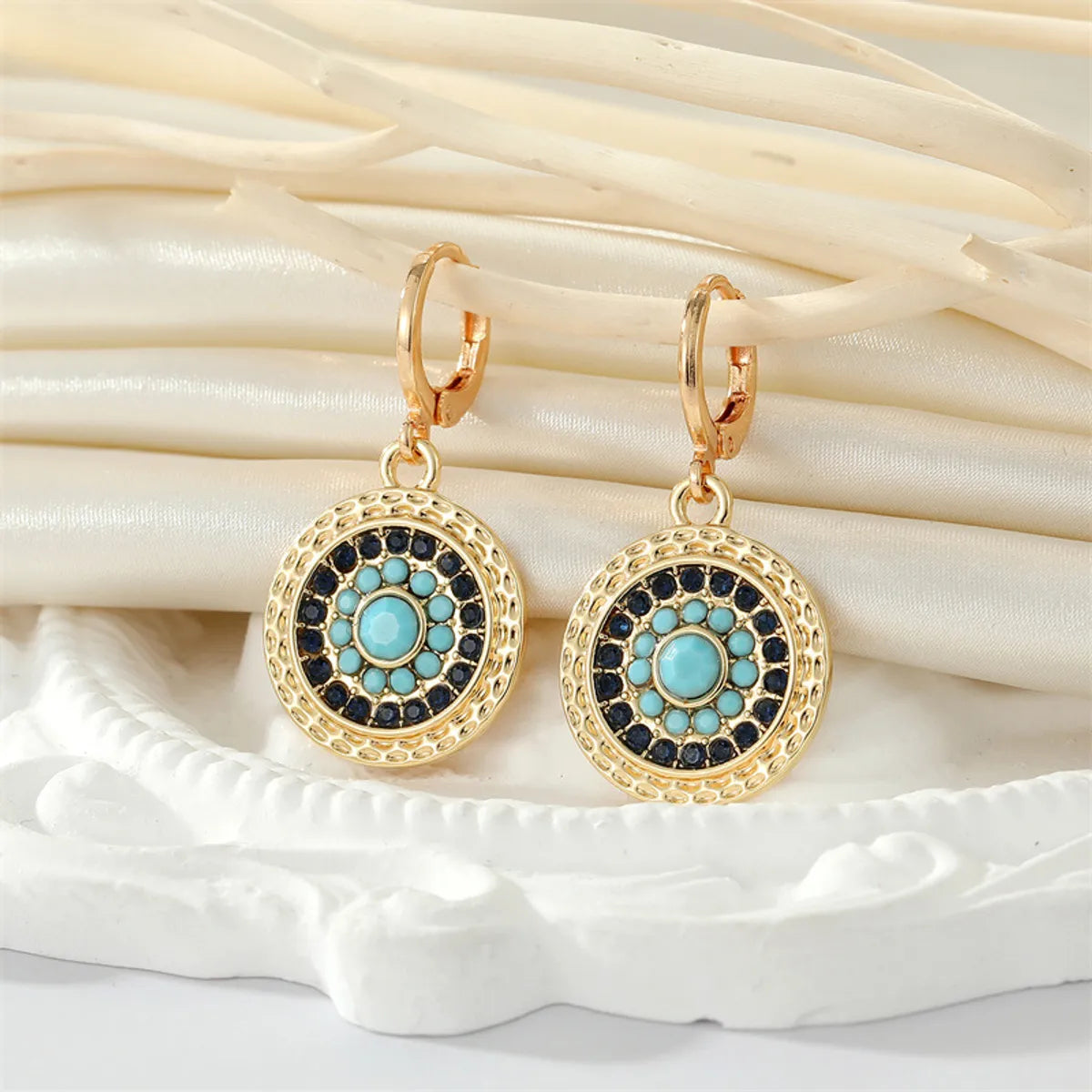 Ethnic Point Rhinestone Sun Retro Devil'S Eye Pendant Earring