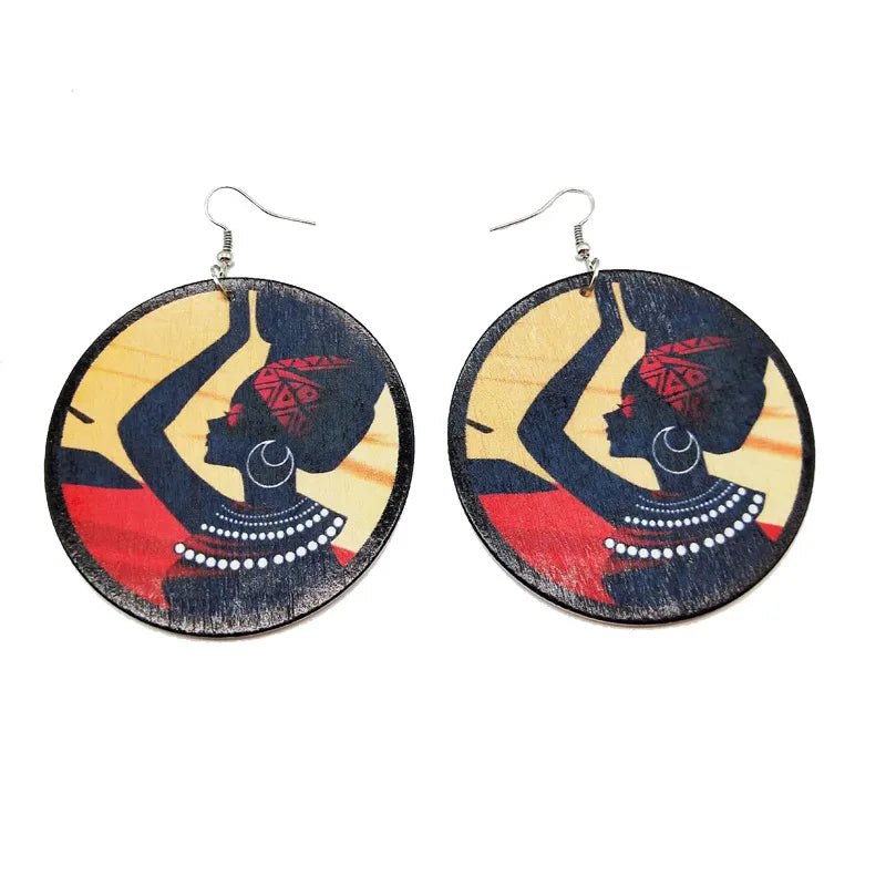 Ethnic Printing Wooden Earrings Wholesale