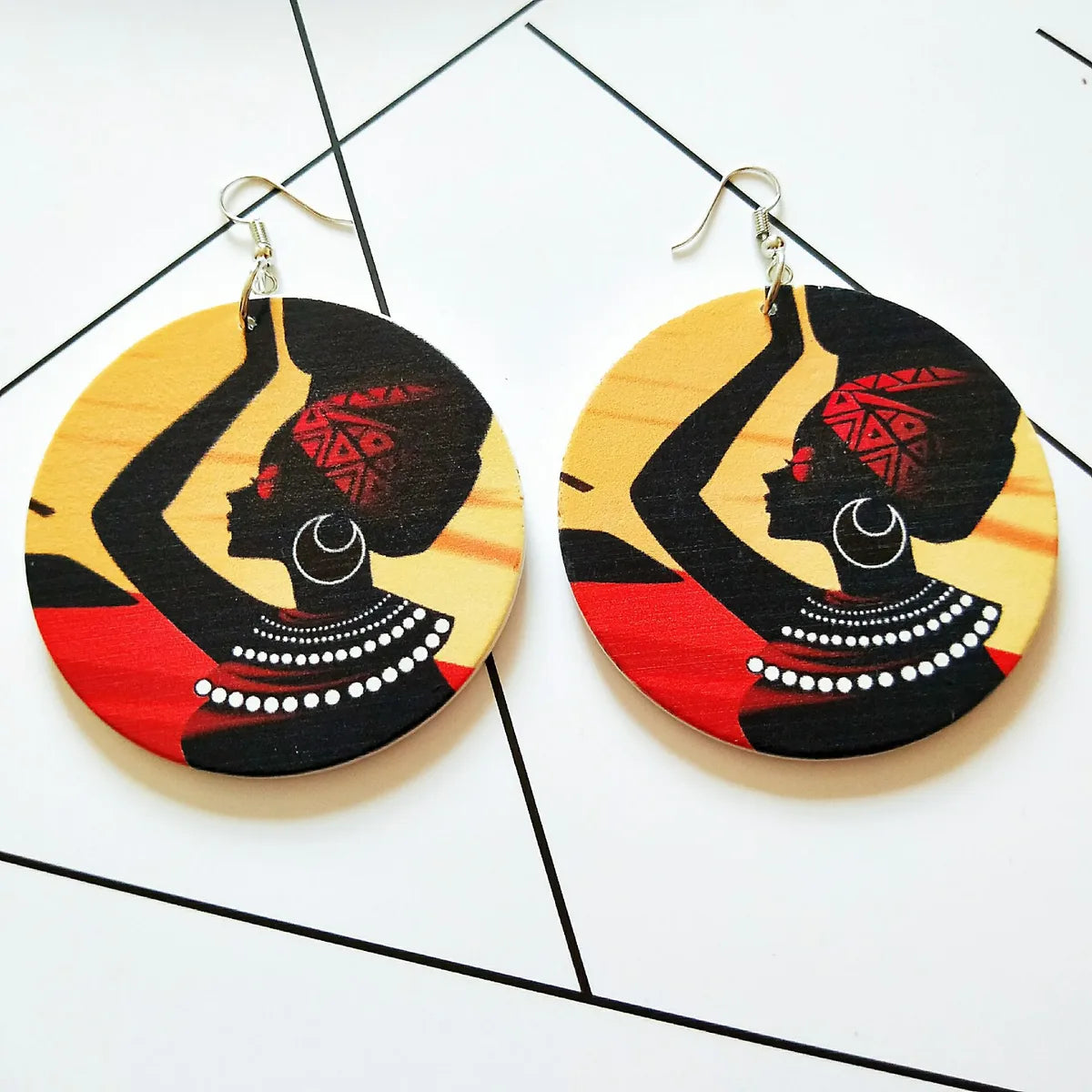 Ethnic Printing Wooden Earrings Wholesale