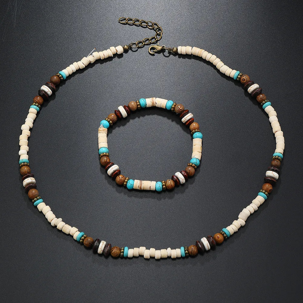 Ethnic Style Bohemian Classic Style Geometric Coconut Shell Beaded Unisex Bracelets Necklace Jewelry Set