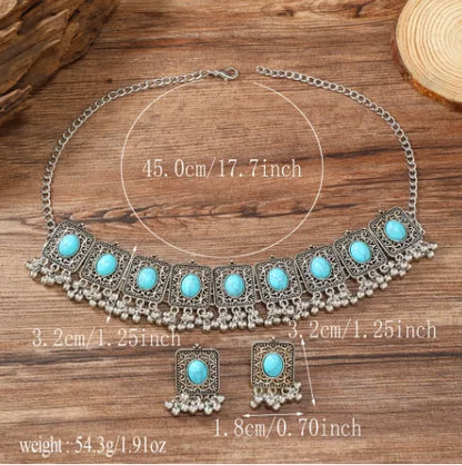 Ethnic Style Bohemian Classic Style Geometric Silver Plated Turquoise Alloy Wholesale Earrings Necklace