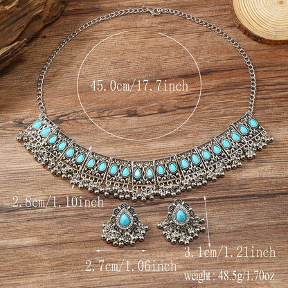 Ethnic Style Bohemian Classic Style Geometric Silver Plated Turquoise Alloy Wholesale Earrings Necklace