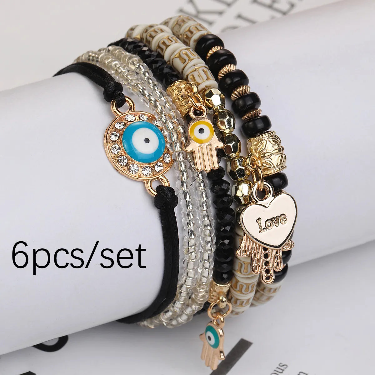 Ethnic Style Bohemian Devil'S Eye Heart Shape Glass Glass Women'S Bracelets