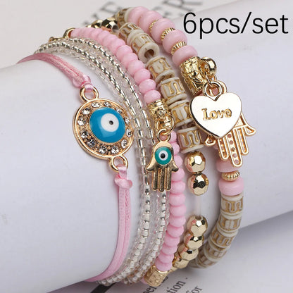 Ethnic Style Bohemian Devil'S Eye Heart Shape Glass Glass Women'S Bracelets