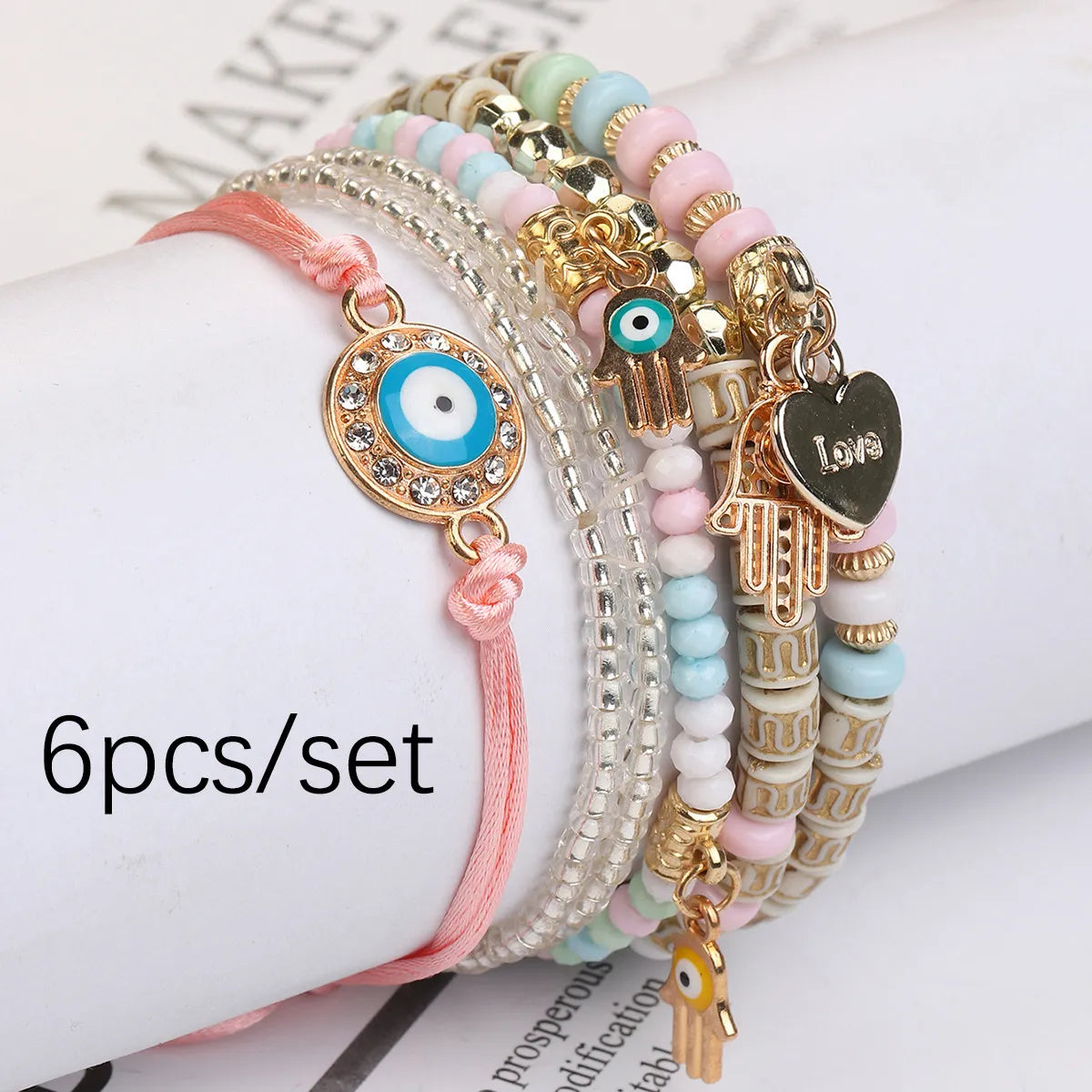 Ethnic Style Bohemian Devil'S Eye Heart Shape Glass Glass Women'S Bracelets