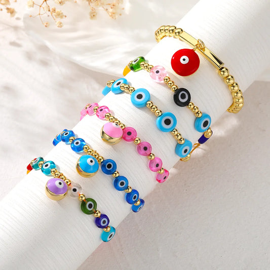 Ethnic Style Bohemian Devil's Eye Resin Copper Beaded Plating Bracelets