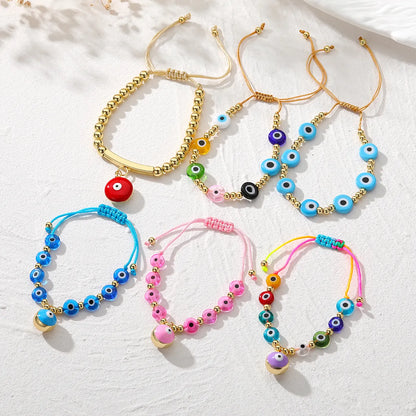 Ethnic Style Bohemian Devil's Eye Resin Copper Beaded Plating Bracelets