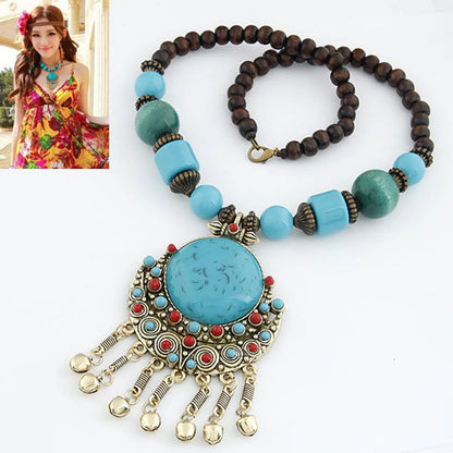 Ethnic Style Bohemian Geometric Alloy Inlay Resin Women'S Pendant Necklace Sweater Chain