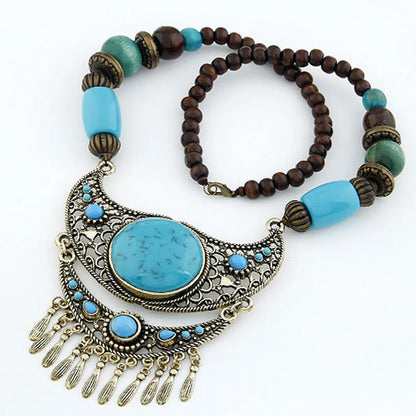 Ethnic Style Bohemian Geometric Alloy Inlay Resin Women'S Pendant Necklace Sweater Chain