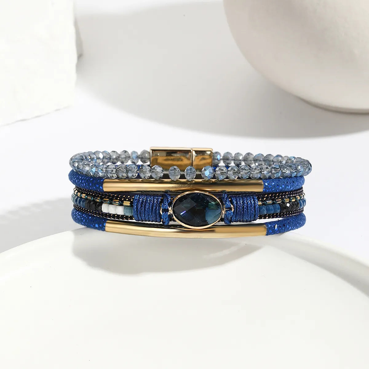 Ethnic Style Bohemian Geometric Pu Leather Copper Inlay Artificial Crystal Zircon Women'S Bangle