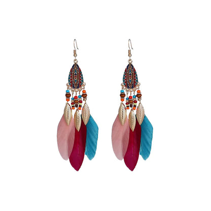 Ethnic Style Bohemian Leaf Water Droplets Feather Women's Drop Earrings