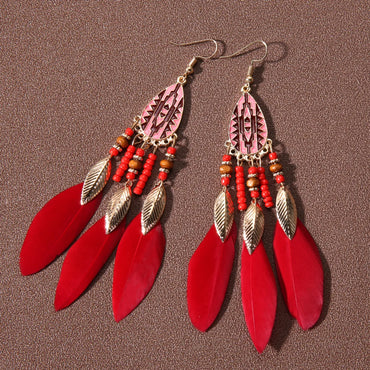 Ethnic Style Bohemian Leaf Water Droplets Feather Women's Drop Earrings