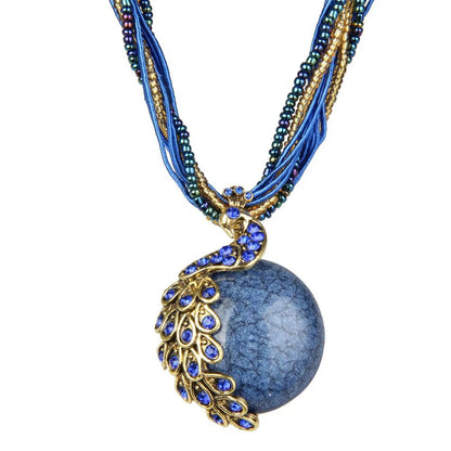 Ethnic Style Bohemian Peacock Alloy Inlay Resin Women'S Pendant Necklace Sweater Chain