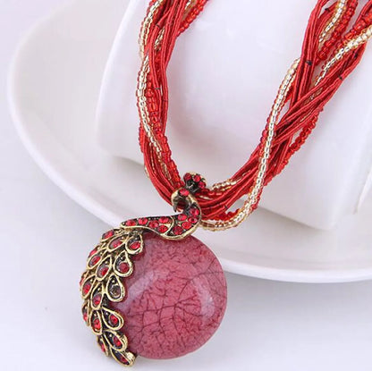 Ethnic Style Bohemian Peacock Alloy Inlay Resin Women'S Pendant Necklace Sweater Chain