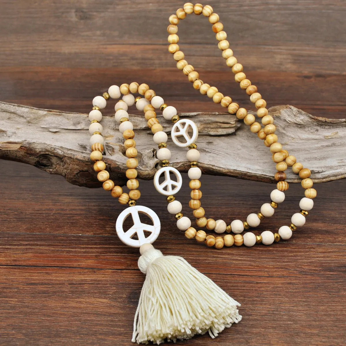 Ethnic Style Bohemian Symbol Wood Turquoise Cotton Wholesale Sweater Chain Long Necklace