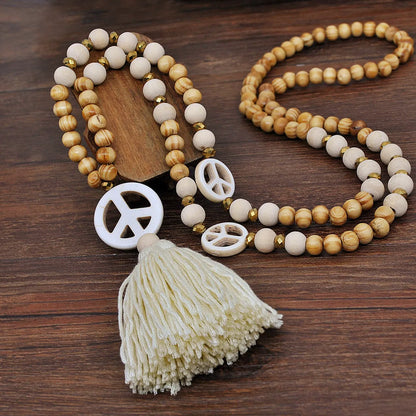 Ethnic Style Bohemian Symbol Wood Turquoise Cotton Wholesale Sweater Chain Long Necklace