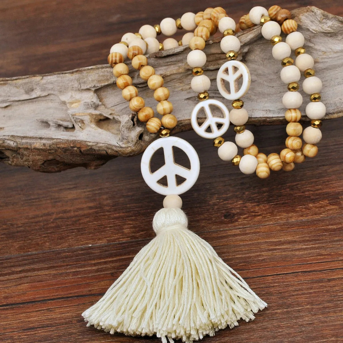 Ethnic Style Bohemian Symbol Wood Turquoise Cotton Wholesale Sweater Chain Long Necklace