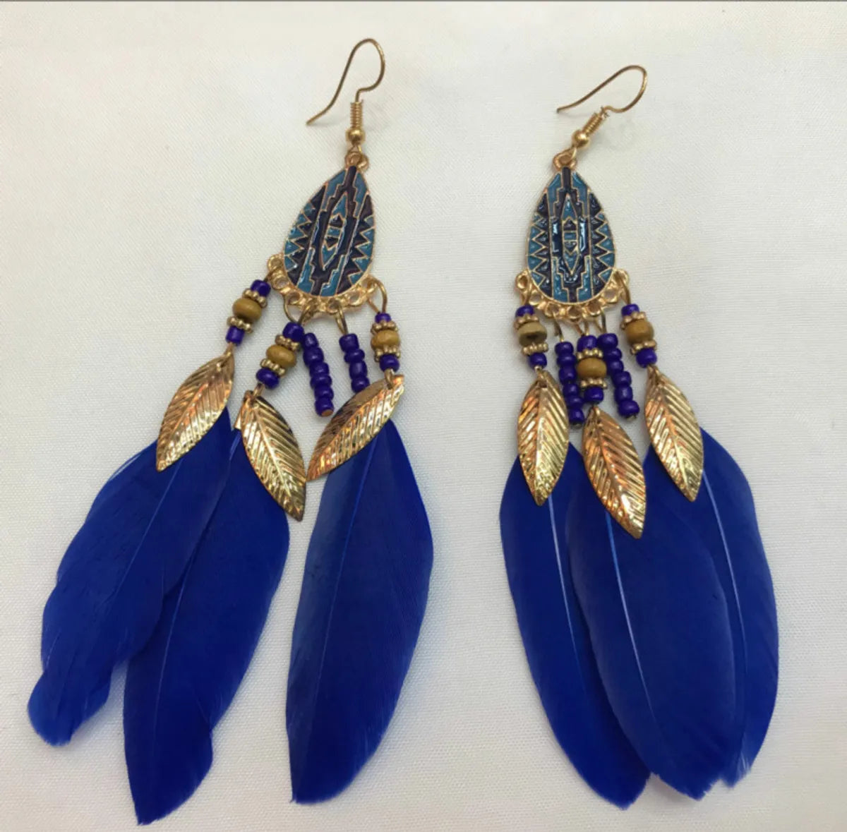 Ethnic Style Bohemian Water Droplets Alloy Feather Beaded Tassel Enamel Women's Drop Earrings