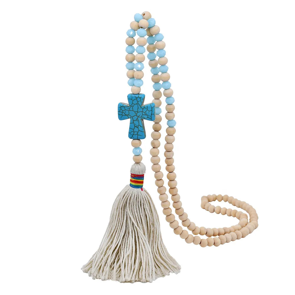 Ethnic Style Bow Knot Beaded Turquoise Tassel Women'S Long Necklace