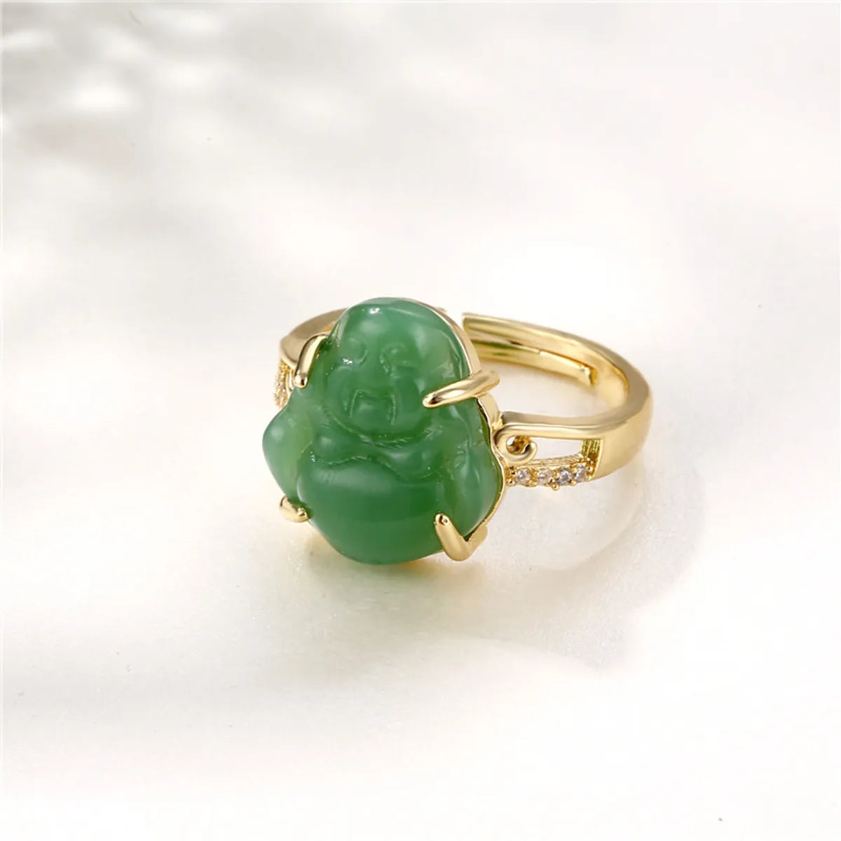 Ethnic Style Buddha Copper 18k Gold Plated Jade Zircon Rings In Bulk