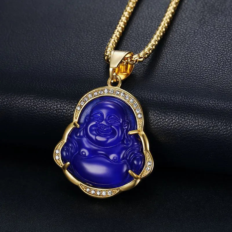 Ethnic Style Buddha Stainless Steel Inlay Rhinestones Opal Pendant Necklace 1 Piece