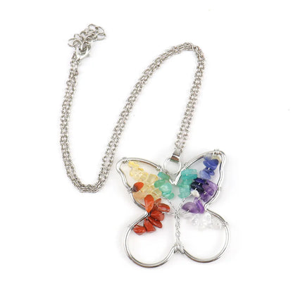 Ethnic Style Butterfly Natural Stone Pendant Necklace 1 Piece